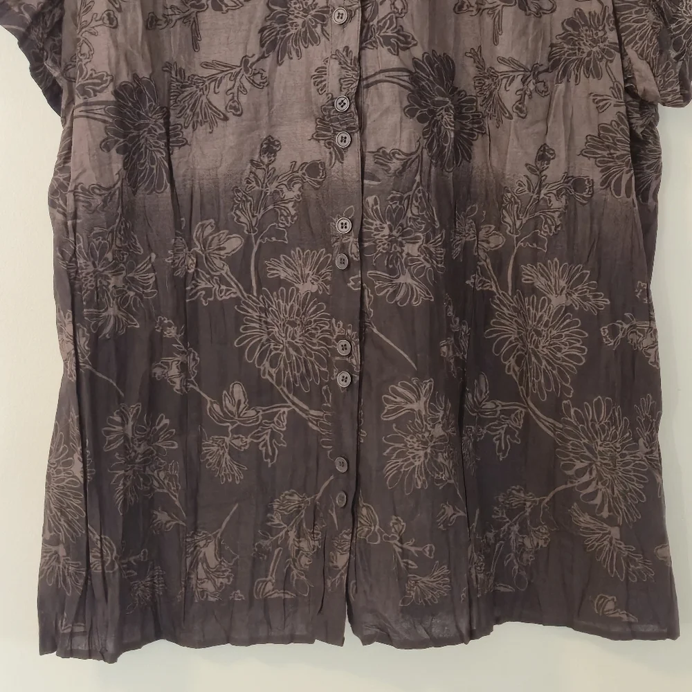 Denver Hayes XL Brown Ombre Floral Cotton Short Sleeve Blouse Tropical Boho - Picture 3 of 15